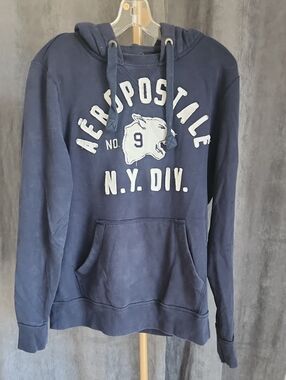 Aeropostale Navy Blue Pullover Hoodie with N.Y. Div. Logo